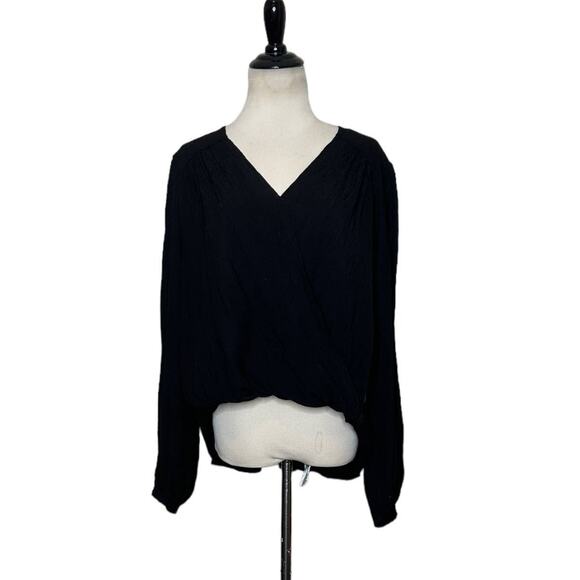 Free People black faux wrap long sleeves blouse size small - Picture 1 of 15